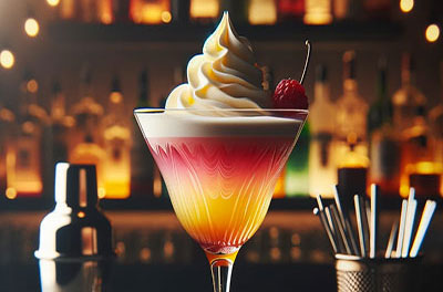 colorful cocktail with whipped cream